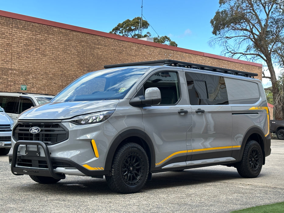 New Ford Transit Custom  van with roof rack and off road tyres and 17in wheels and nudge bar