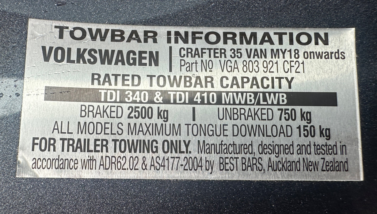 Genuine Tow Bar - Volkswagen - Crafter MY18 onwards