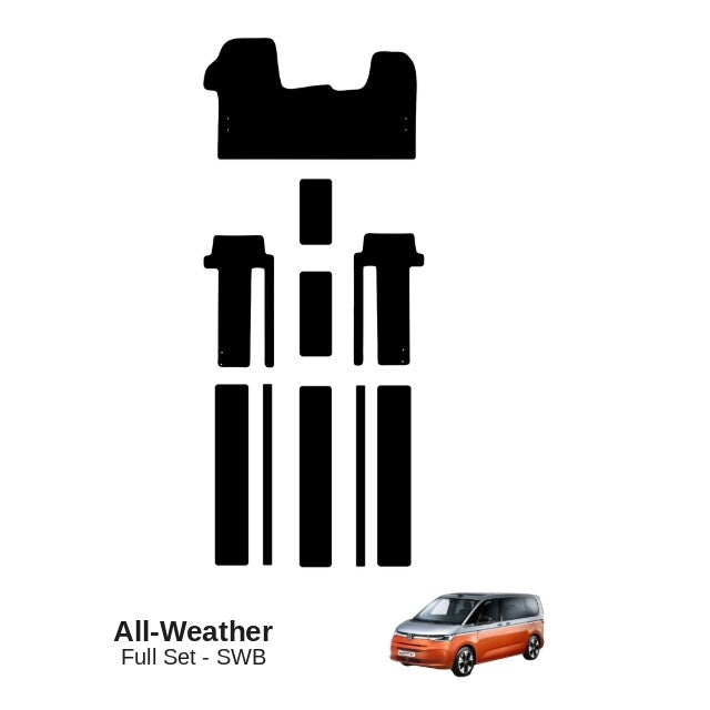 KombiLife All-Weather Rubber Floor Mats For VW T7 Multivan (7 Seater) SWB – Full Set