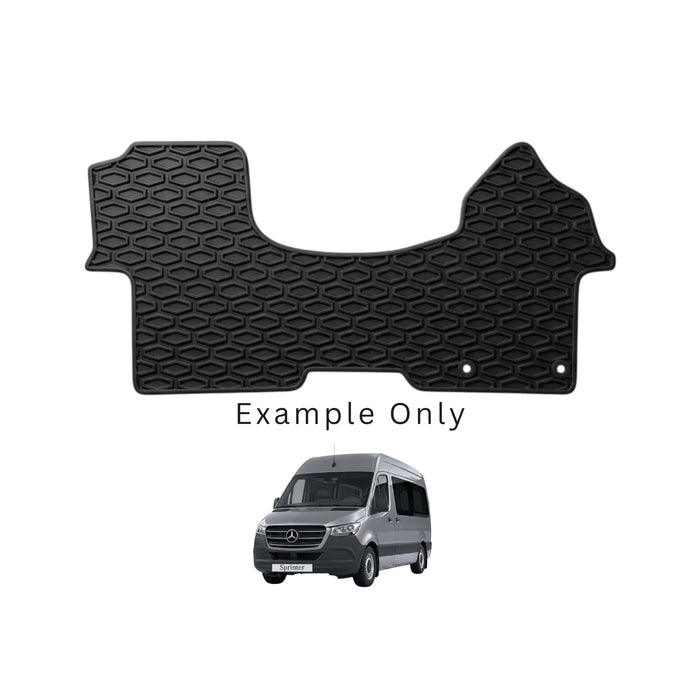 Black car mat with honeycomb pattern on a white background, example text overlay.