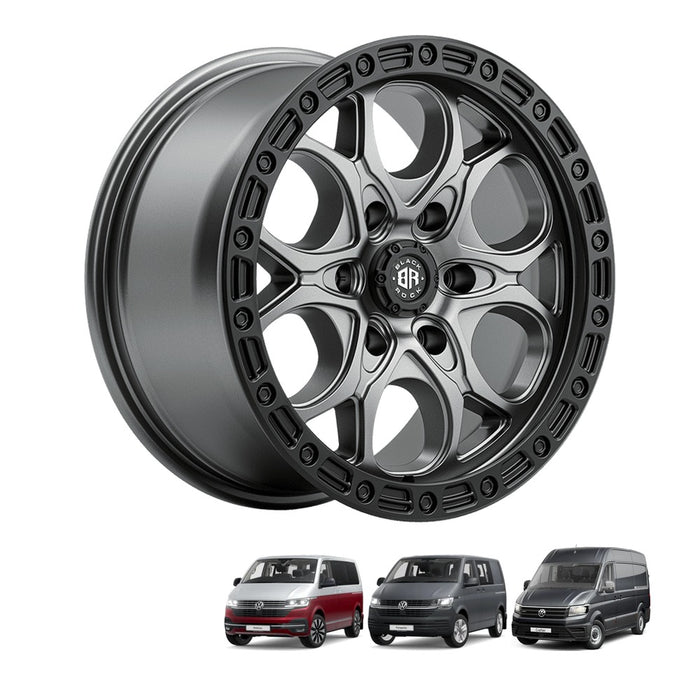 Black Rock Bolt 17x8.5 5x120 Gunmetal Grey Black Ring alloy wheel