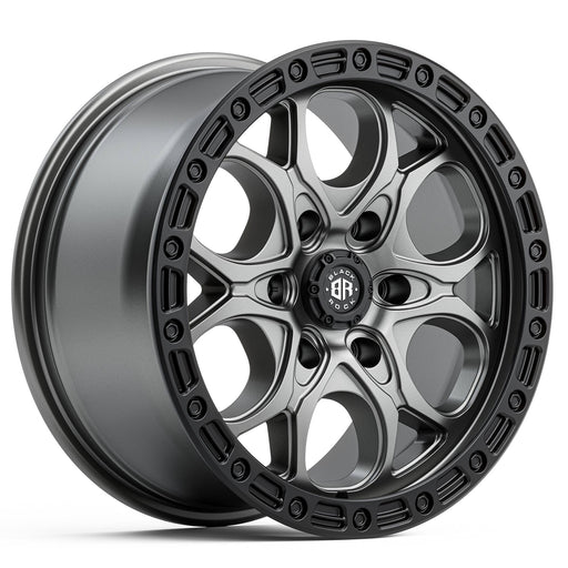 Black Rock Bolt 17x8.5 5x120 Gunmetal Grey with Black Ring alloy wheel