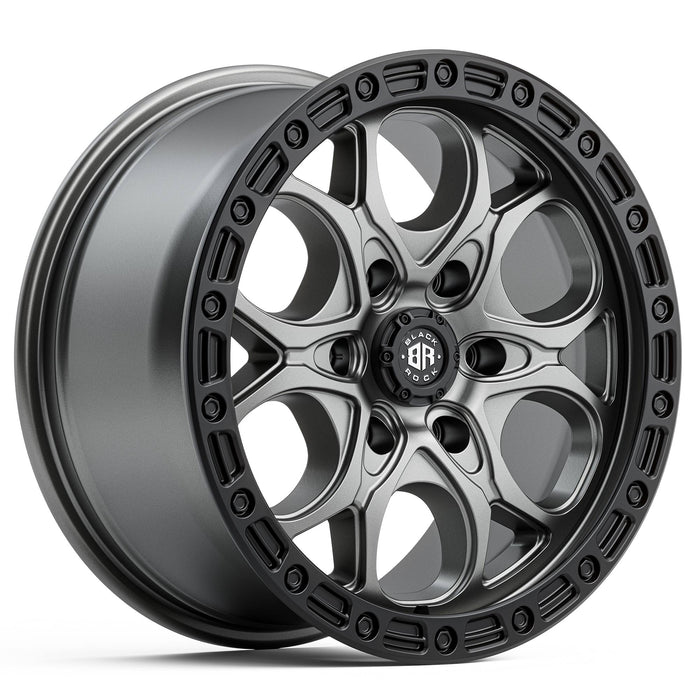 Black Rock Bolt 17x8.5 5x120 Gunmetal Grey with Black Ring alloy wheel