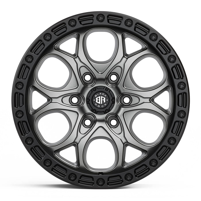 Black Rock Bolt 17x8.5 5x120 Gunmetal Grey with Black Ring alloy wheel