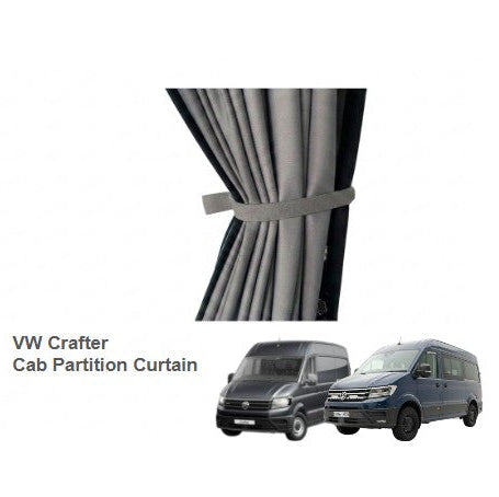 Cab Partition Camper Curtain - Block Out Style - Grey/Black Curtain Grey Rail - VW Crafter (2017-onwards)