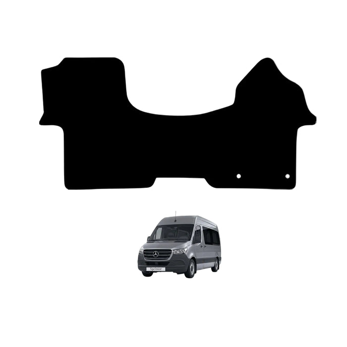 Car floor mat with a Mercedes-Benz van in the background