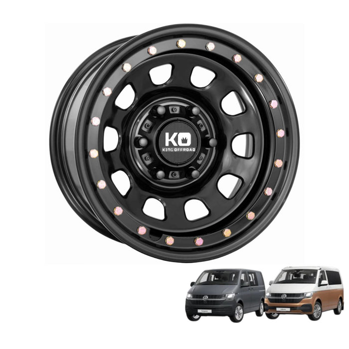 D-Locker Imitation Beadlock Steel Wheel - Satin Black with Zinc Bolts - 17"x8 5x120 for VW T6.1 / T6 / T5