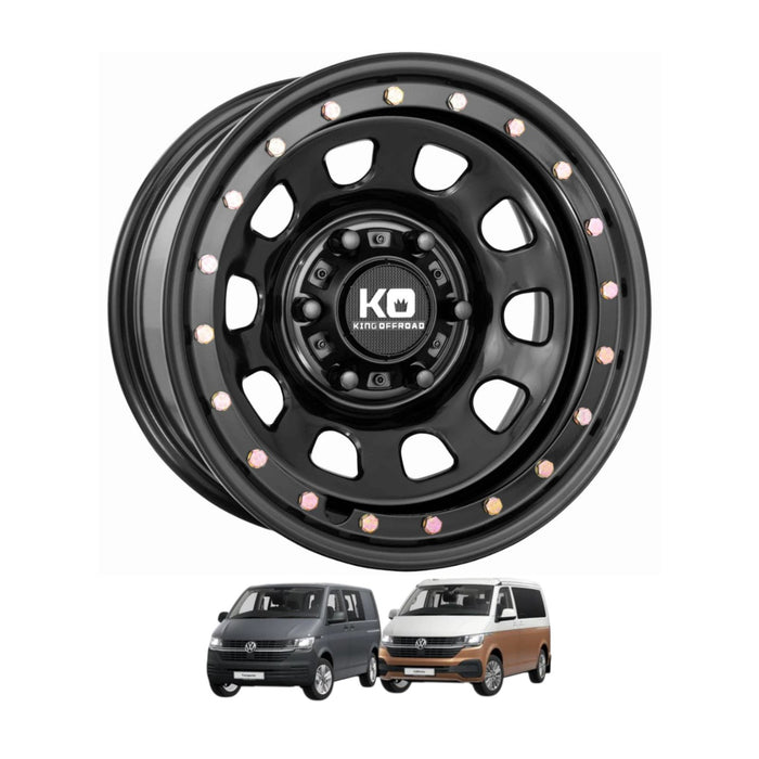 D-Locker Imitation Beadlock Steel Wheel - Satin Black with Zinc Bolts - 17"x8 5x120 for VW T6.1 / T6 / T5