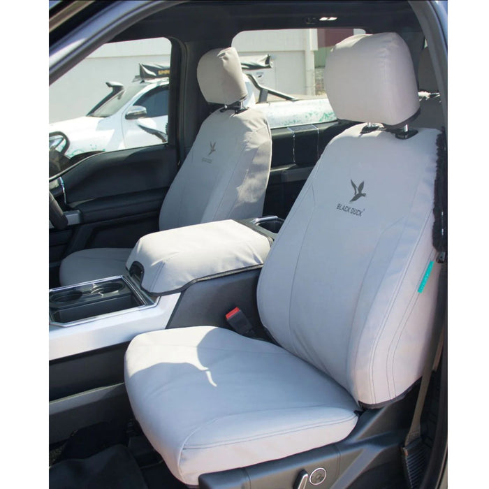Driver Bucket Seat with Dual Armrests and Passenger 3/4 Bench with Fold down Cup Tray (Airbag Compatible) – Seat Covers for Ford Transit Custom V710