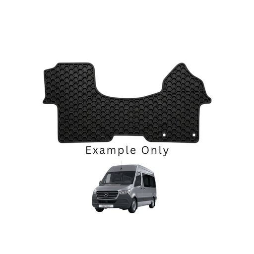 Black car mat with honeycomb pattern on a white background, example text overlay.