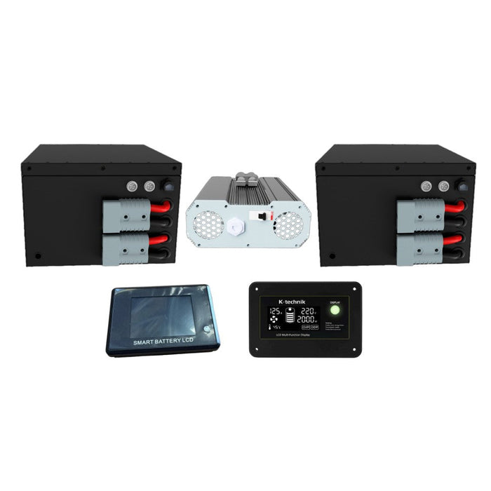 2x 314ah 12V LiFePO4 Smart Lithium Under-Seat Power Stations with 2500w Pure Sine Wave Inverter Kit For VW Crafter / Mercedes Sprinter for Camper Converter