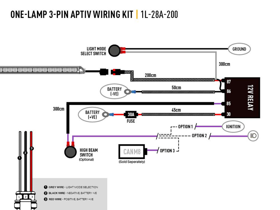 Lazer Single-Lamp Harness Kit (3-Pin, Aptiv, 12V)