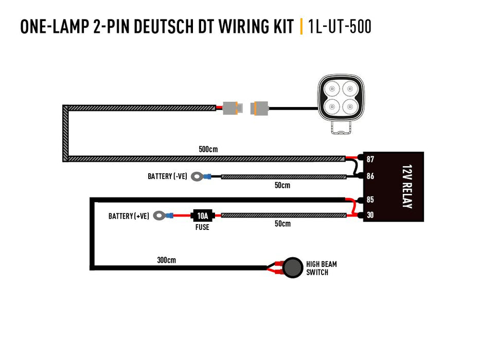 Lazer Single-Lamp Wiring Kit (2-Pin, Deutsch DT, 12V)