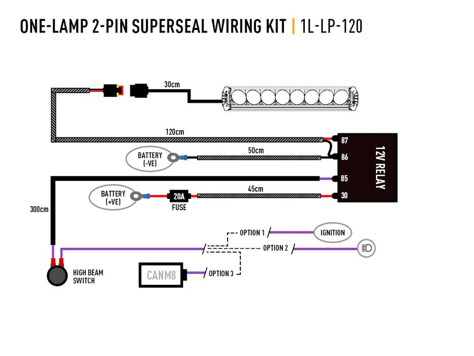 Lazer Single-Lamp Wiring Kit (2-Pin, Superseal, 12V)