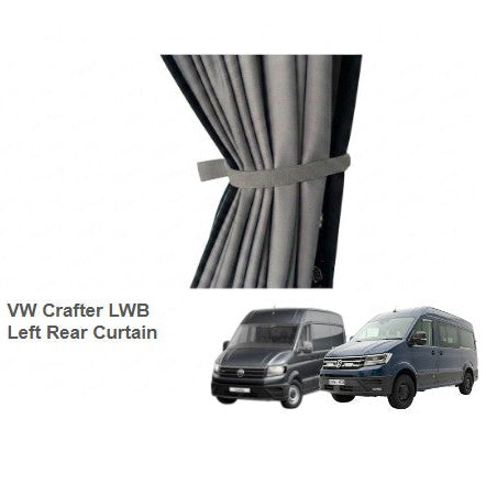 Left Rear Side Window Camper Curtain - Block Out Style - Grey/Black Curtain Grey Rail - VW Crafter LWB (2017-onwards)