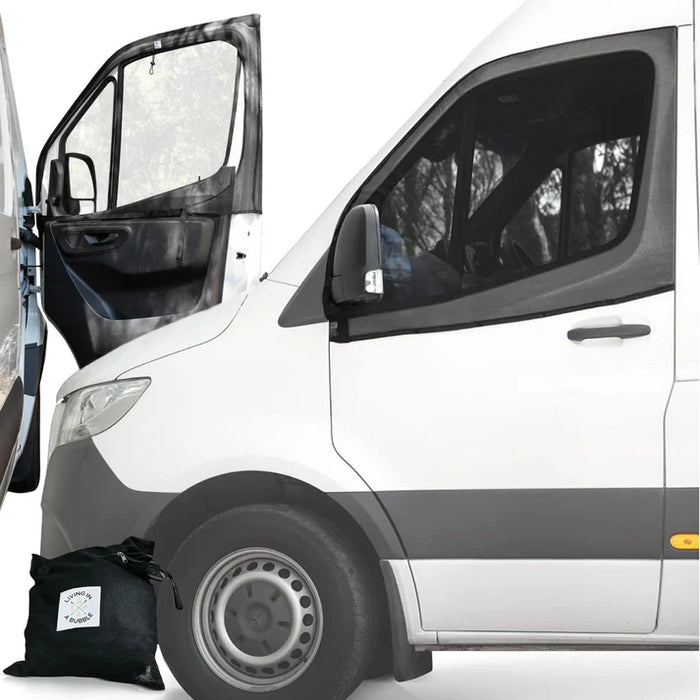 Living in a Bubble Universal Front / Side / Rear Van Fly Screen Bundle - Large Size with Single Fixation Wing Mirror - Black