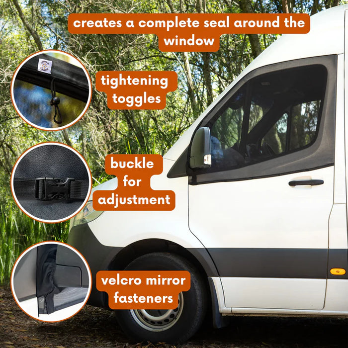 Living in a Bubble Universal Magnetic Front Window Fly Screens - For Cars and Vans - Single Fixation Point Wing Mirrors