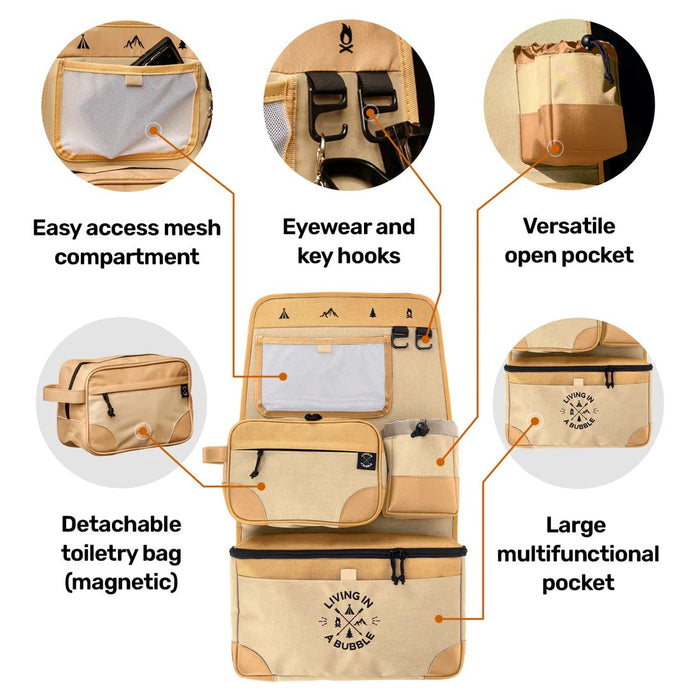 Living in a Bubble Premium Seat Back Storage with Toiletry Bag Bundle - 2 Pack