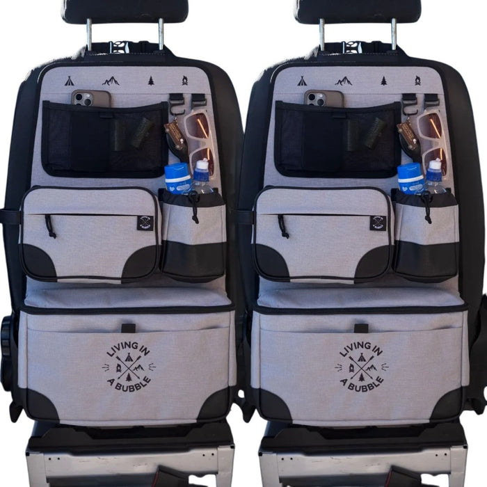 Living in a Bubble Premium Seat Back Storage with Toiletry Bag Bundle - 2 Pack