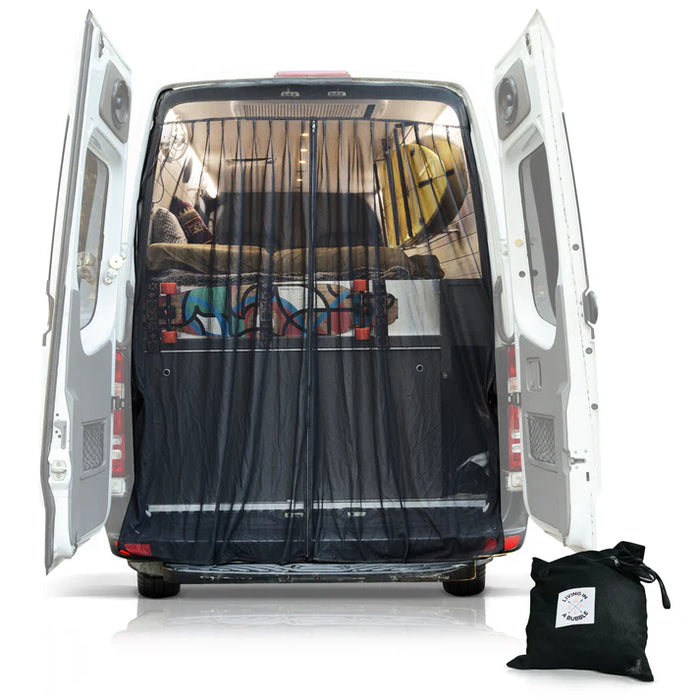 Living in a Bubble Universal Front / Side / Rear Van Fly Screen Bundle - Large Size with Single Fixation Wing Mirror - Black