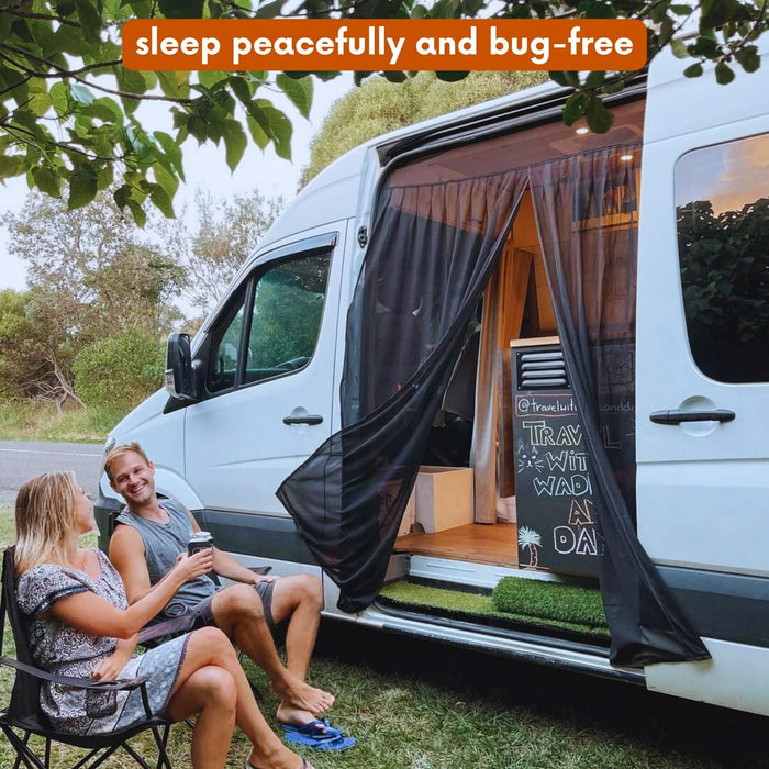 Living in a Bubble Universal Front / Side / Rear Van Fly Screen Bundle - Large Size with Single Fixation Wing Mirror - Black