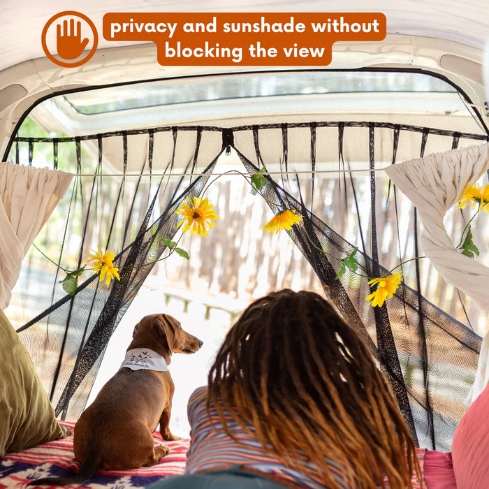 Living in a Bubble Universal Front / Side / Rear Van Fly Screen Bundle - Large Size with Single Fixation Wing Mirror - Black