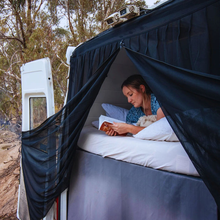 Living in a Bubble Universal Front / Side / Rear Van Fly Screen Bundle - Large Size with Single Fixation Wing Mirror - Black