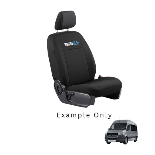 Black car seat cover with Kombi logo on a white background