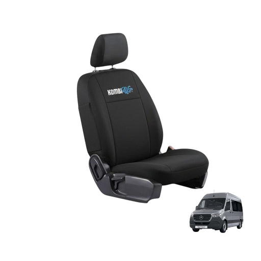 Black car seat cover with Kombi logo on a white background