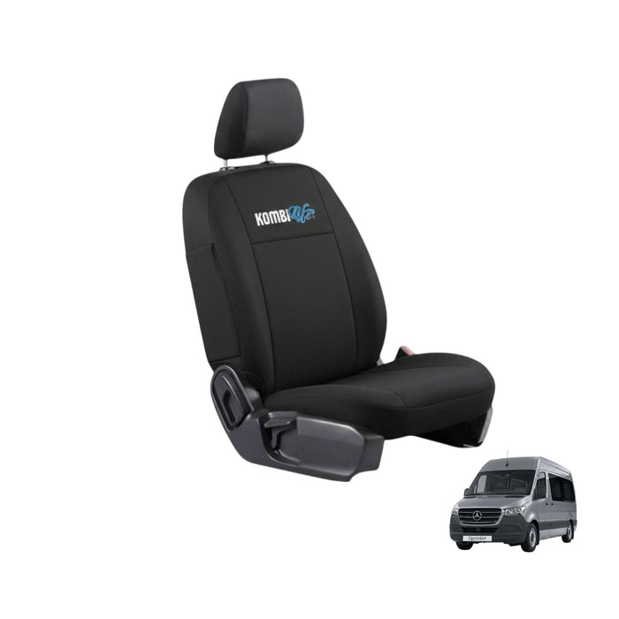 Black car seat cover with Kombi logo on a white background