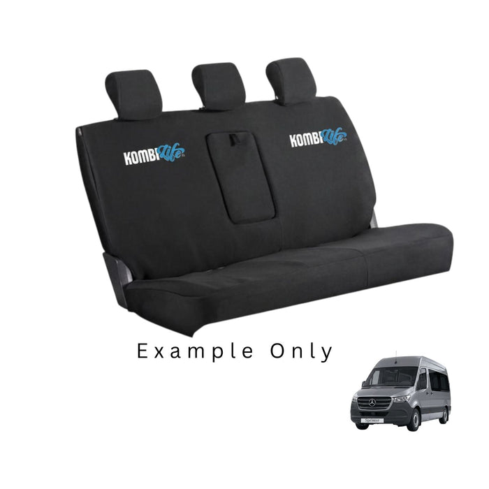 Black car seat cover with KombiLife logo on a white background