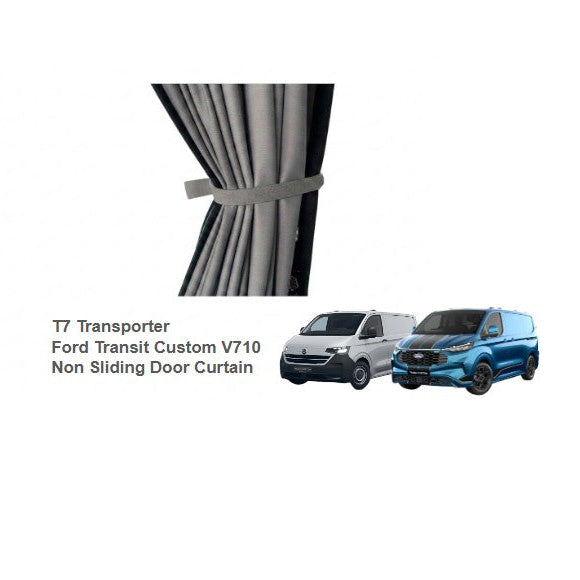 Right Non Sliding Door Camper Curtain - Block Out Style - Grey/Black Curtain Grey Rail - VW T7 Transporter / Ford Transit Custom V710