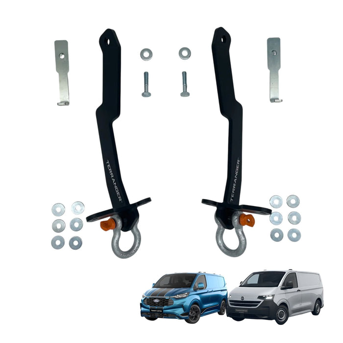 Rear Recovery Towing Eyes with Ω-Shackles – VW T7 Transporter / Ford Transit Custom V710 / Ford Tourneo 2023+ (With Counter Plates)