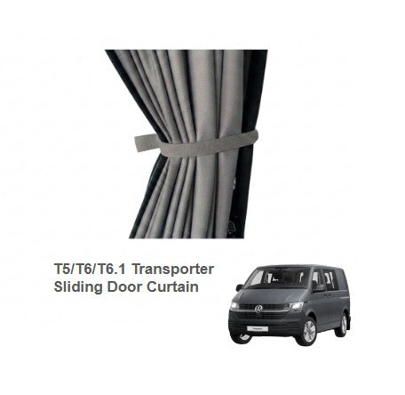 Sliding Door Camper Curtain - Block Out Style - Grey/Black Curtain Grey Rail - VW T5/T6/T6.1 Transporter