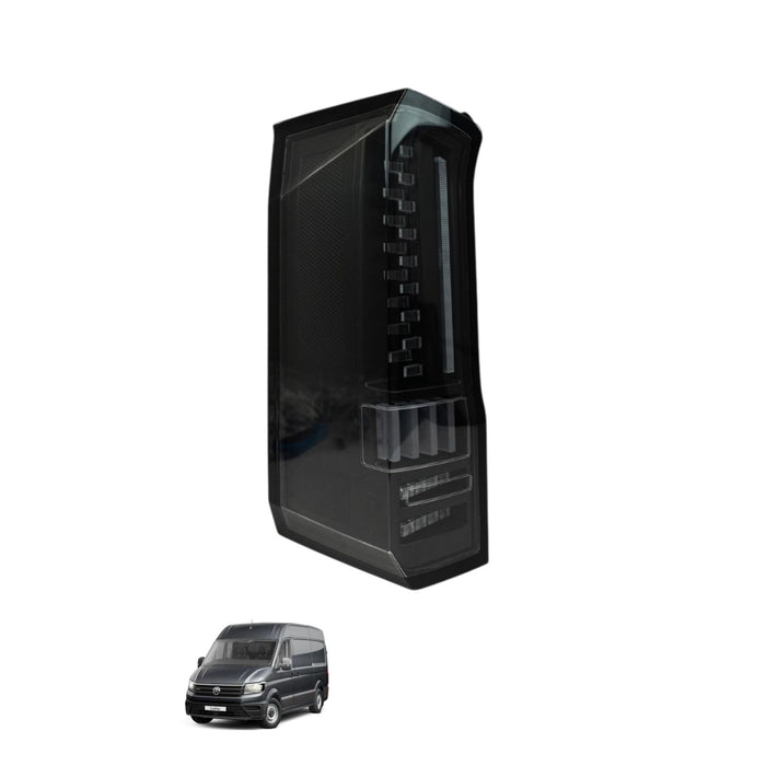 VW Crafter (2017-onwards) – Rear Lights – Sequential Indicator – LED – RHD – Barn Door – Black Clear