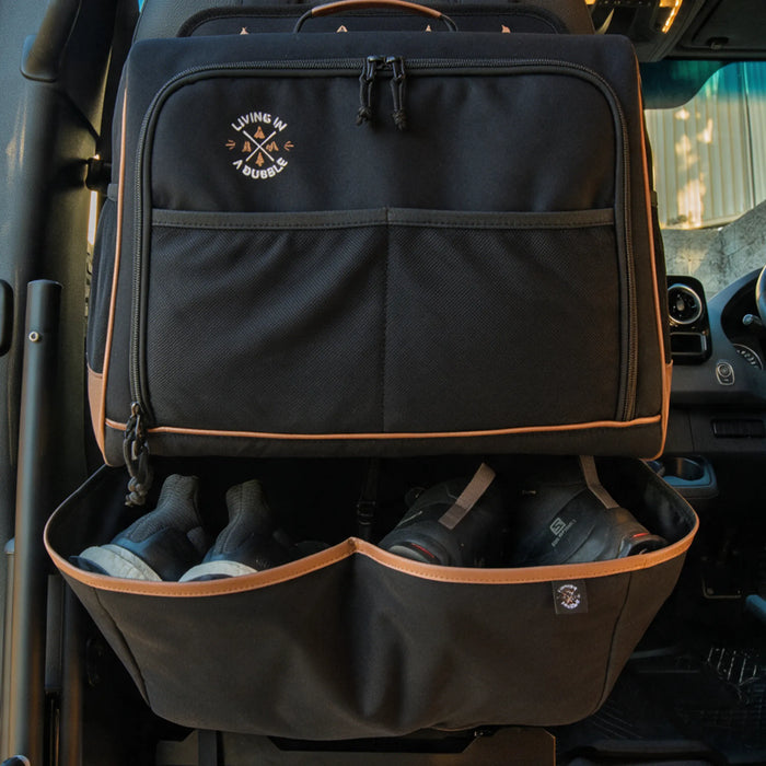 Living in a Bubble Premium Seat Back Shoe Organiser with Detachable Bag Black