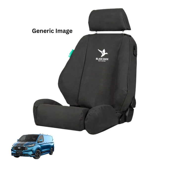 Driver Bucket Seat with Dual Armrests and Passenger 3/4 Bench with Fold down Cup Tray (Airbag Compatible) – Seat Covers for Ford Transit Custom V710