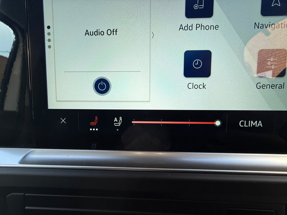 Car infotainment system screen with various control options displayed.