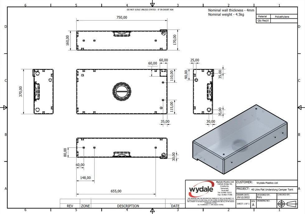 40L Grey Water Tank For VW Crafter MWB 4Motion