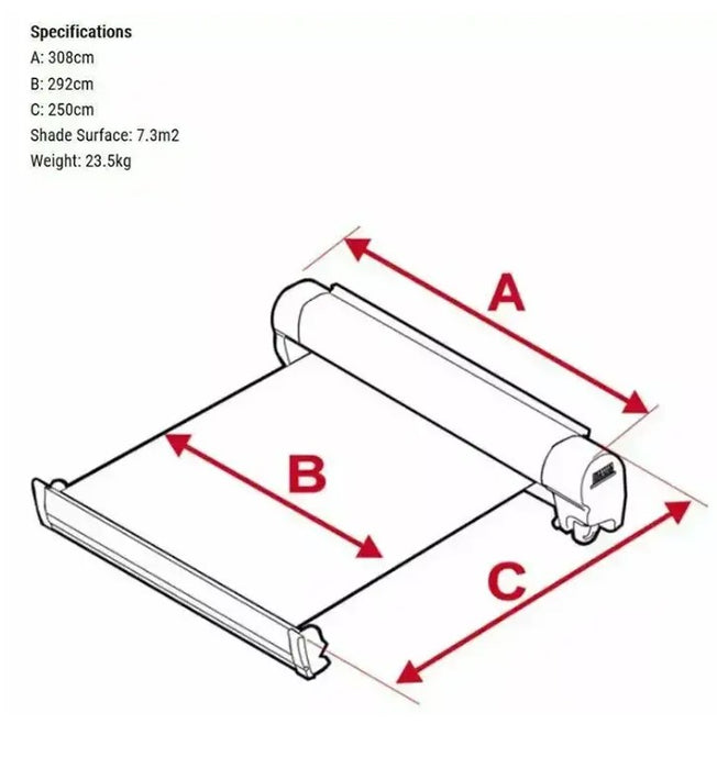 Fiamma F45s 3.0m wind-out Cassette Awning for SWB/LWB Multivan, Transporter, & Caravelle