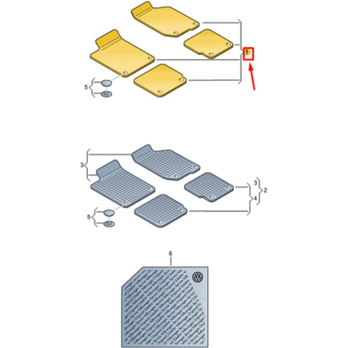 Genuine VW Front & Rear Textile Floor Mats for Caddy 5