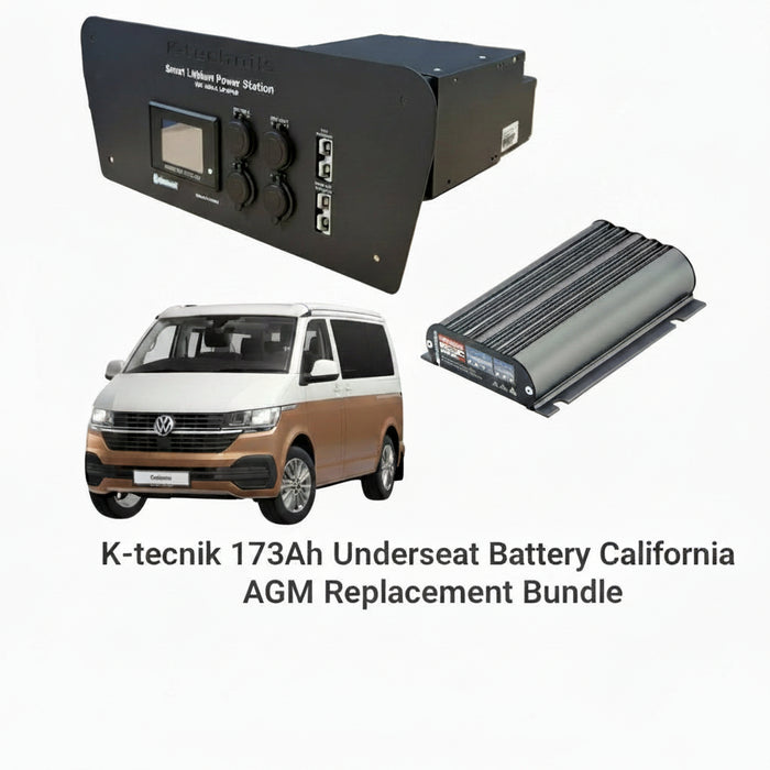 T6.1 California K-technik 12v 173ah LifePO4 Smart Lithium under-seat Power station to replace AGM Bundle - includes Redarc 40A Core DC-DC Charger