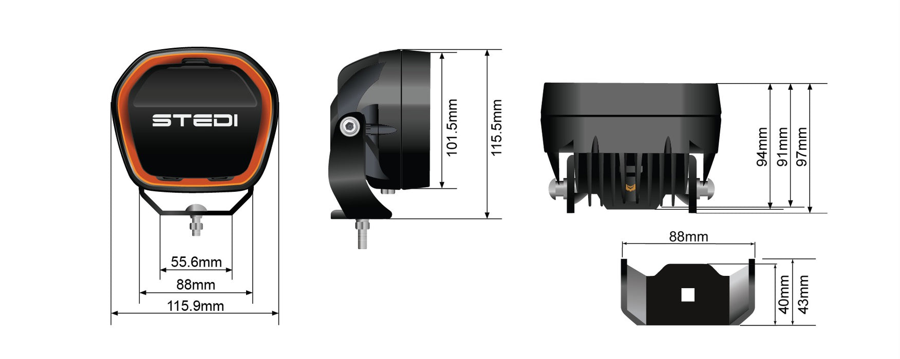STEDI Type-X EVO Mini 4inch Spot Beam - Single Light