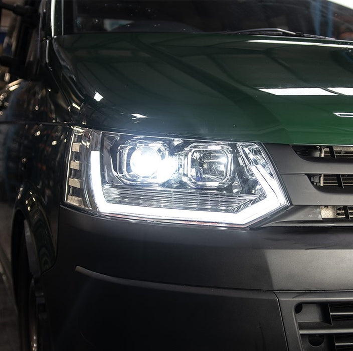 VW T5.1 LED DRL V3 Headlights with Sequential Indicators (includes bulbs) – Chrome -KIT