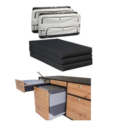 VanEssa Mobilcamping Kitchen & Mattress & Packbag Bundle For VW T5/T6/T6.1 Multivan / California
