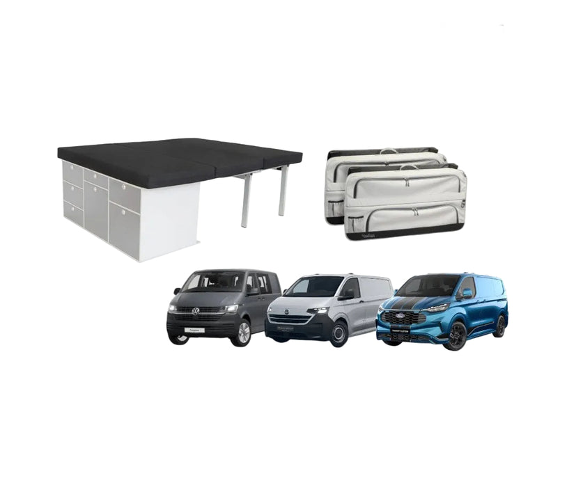 VanEssa Mobilcamping Kitchen & Mattress & Packbag Bundle For VW T5/T6/T6.1 Transporter / VW T7 Transporter / Ford Transit Custom V710
