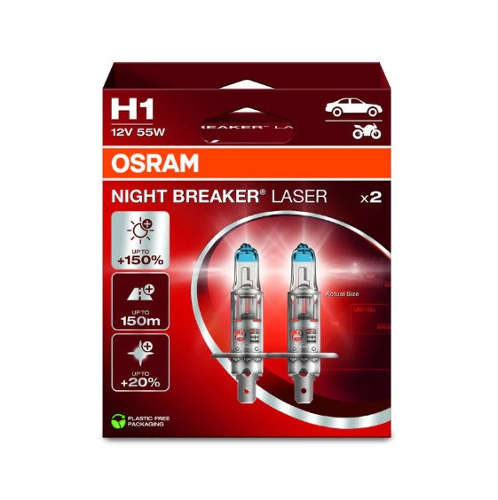 Osram – Laser Headlight Bulbs – Night Breaker – H1 – +150% (Twin Pack)