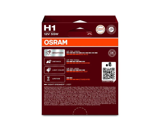 Osram – Laser Headlight Bulbs – Night Breaker – H1 – +150% (Twin Pack)