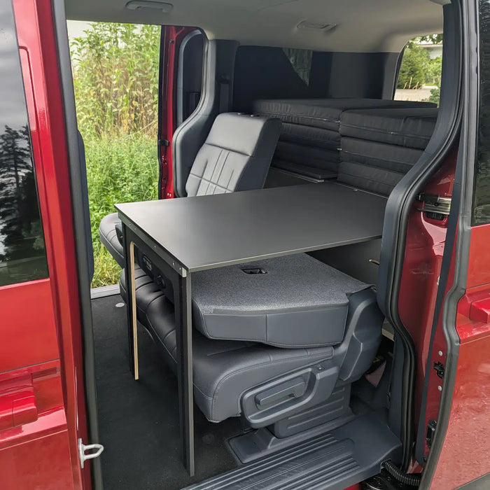 VanEssa Surfer Bed Split - Kia PV5 Passenger - assembled with table