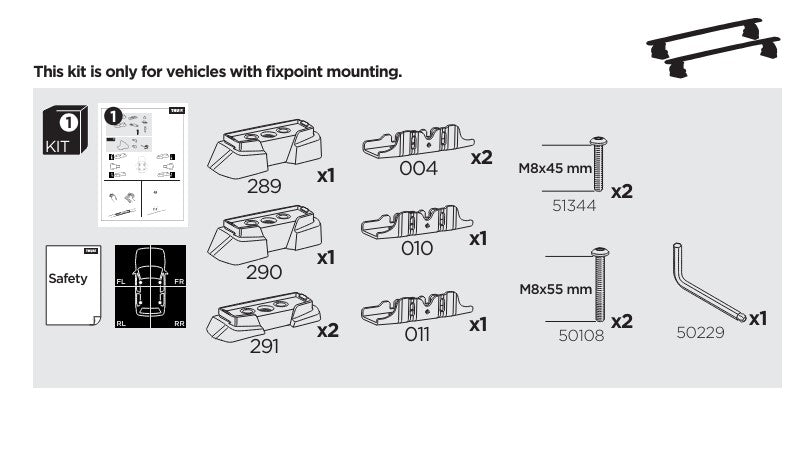 Thule Mounting Kit for Roof Fix Points - VW Caddy - 2004-2020